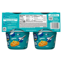 Kraft mac and cheese ranch nutrition facts panel with two cup packs