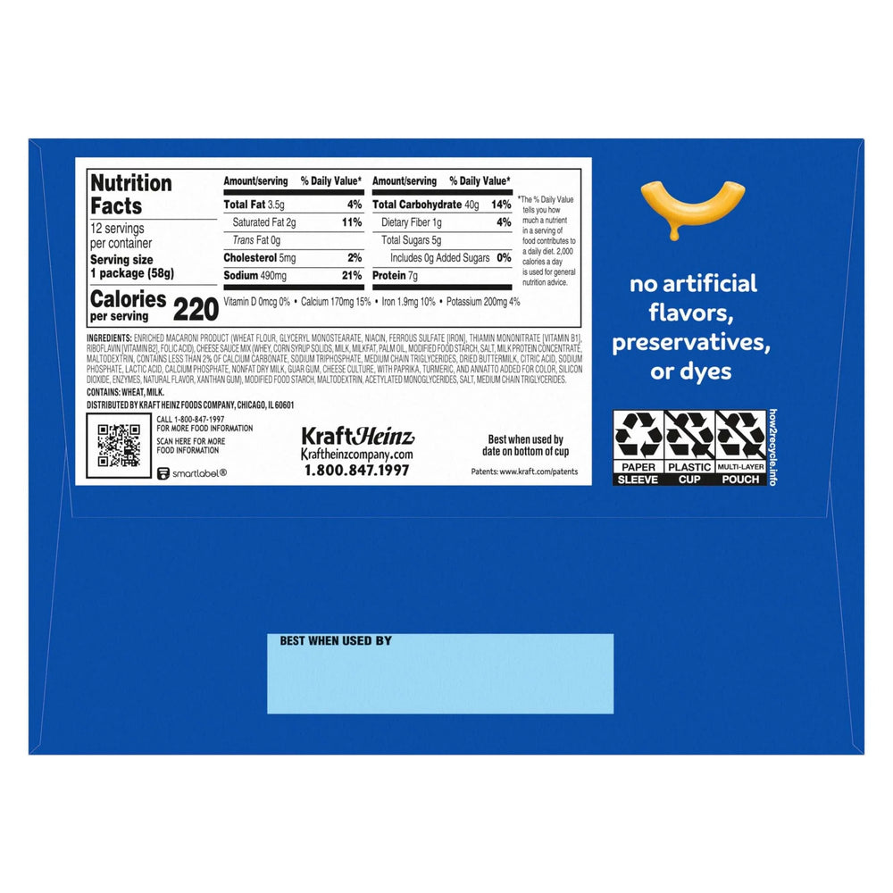 Kraft, Macaroni & Cheese Dinner Cup, 2.05 oz, 12-Count - USA MEGA SHOP