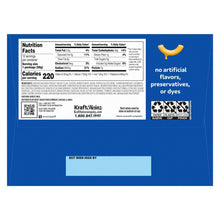 Kraft mac and cheese dinner cups, back panel with Nutrition Facts and storage info