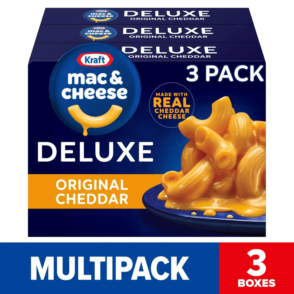 Kraft Deluxe Original Cheddar Mac N Cheese Dinner, 3 ct Pack, 14 oz Boxes, Shelf-Stable - USA MEGA SHOP