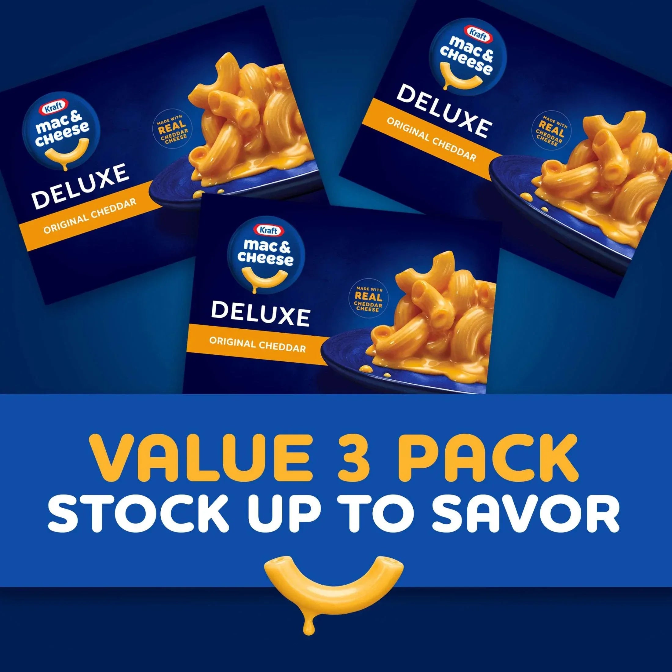 Kraft Deluxe Original Cheddar Mac N Cheese Dinner, 3 ct Pack, 14 oz Boxes, Shelf-Stable - USA MEGA SHOP