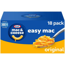 Kraft Easy Mac original flavor 18-pack box with macaroni and cheese pouch graphic.