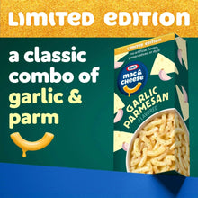 Kraft mac & cheese Garlic Parmesan flavored limited edition box, side view