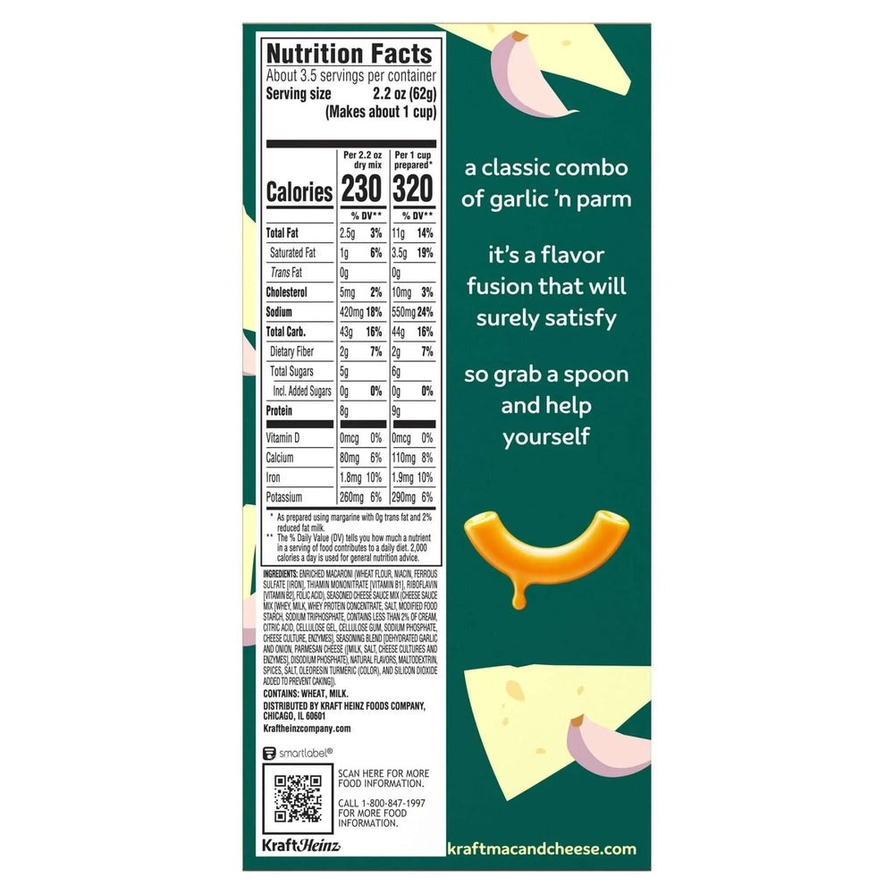 Kraft Garlic Parmesan Flavored Mac & Cheese Macaroni and Cheese Sauce Mix, Dinner Sides, 7.25 oz Box - USA MEGA SHOP