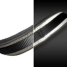 Close-up of a dark webbing dog leash with light gray edge stitching