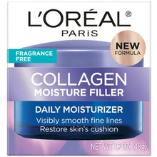 L'Oreal Collagen Moisture Filler jar with blue lid; fragrance-free moisturizer