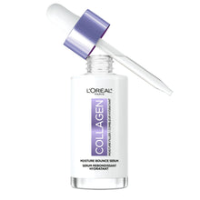 Collagen moisture bounce face serum bottle with dropper, clear glass and purple cap