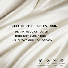 Face moisturizer cream swatch with claims: suitable for sensitive skin