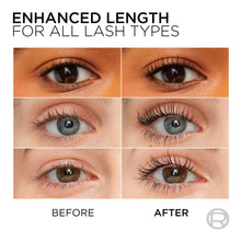 Lash lengthening mascara effect on lashes, before and after