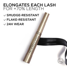 Lengthening mascara tube with black formula on wand applicator