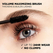 Volume maximizing mascara brush coating an eye lash