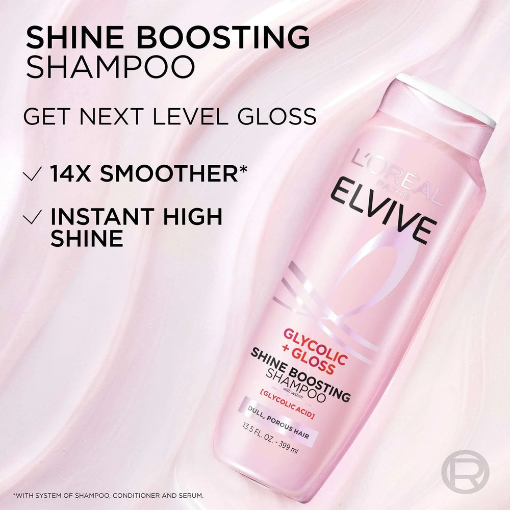 L'Oreal Paris Elvive Glycolic Gloss Shine Enhancing Shampoo, 13.5 fl oz - USA MEGA SHOP