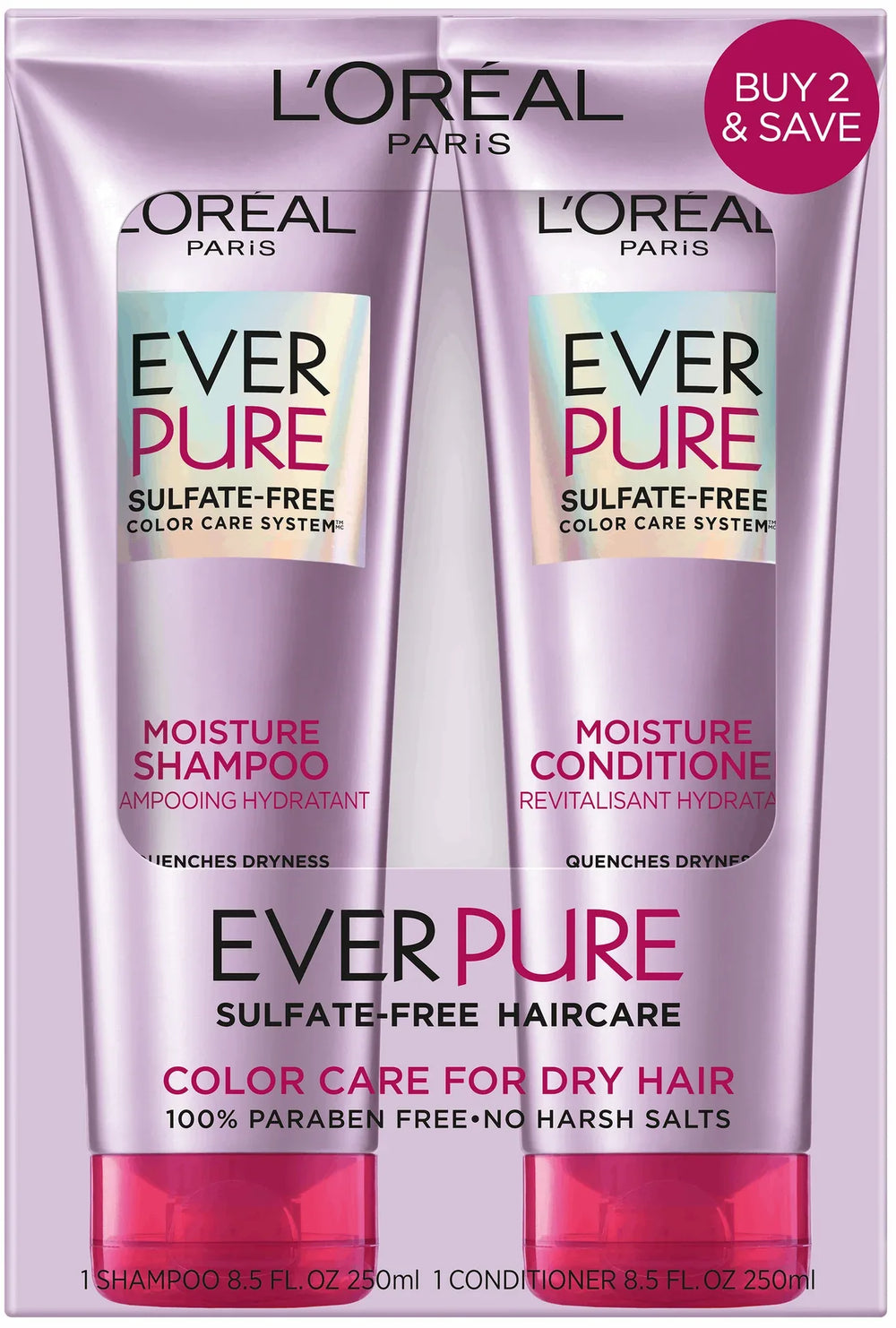 L'Oreal Paris EverPure Moisture Sulfate Free Shampoo and Conditioner, 1 Kit - USA MEGA SHOP