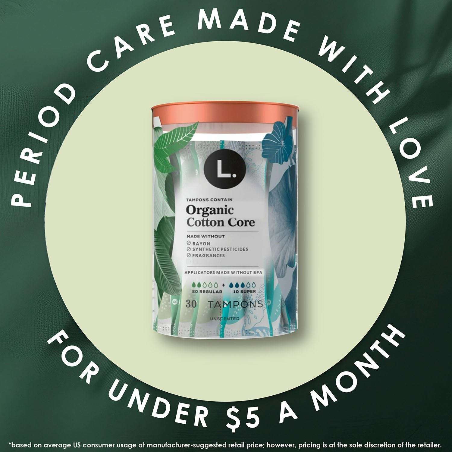 L. Organic Cotton Tampons Duo Pack, Unscented, 84 ct.