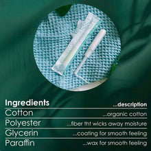 Unscented organic cotton tampons, two applicator packs with wrappers