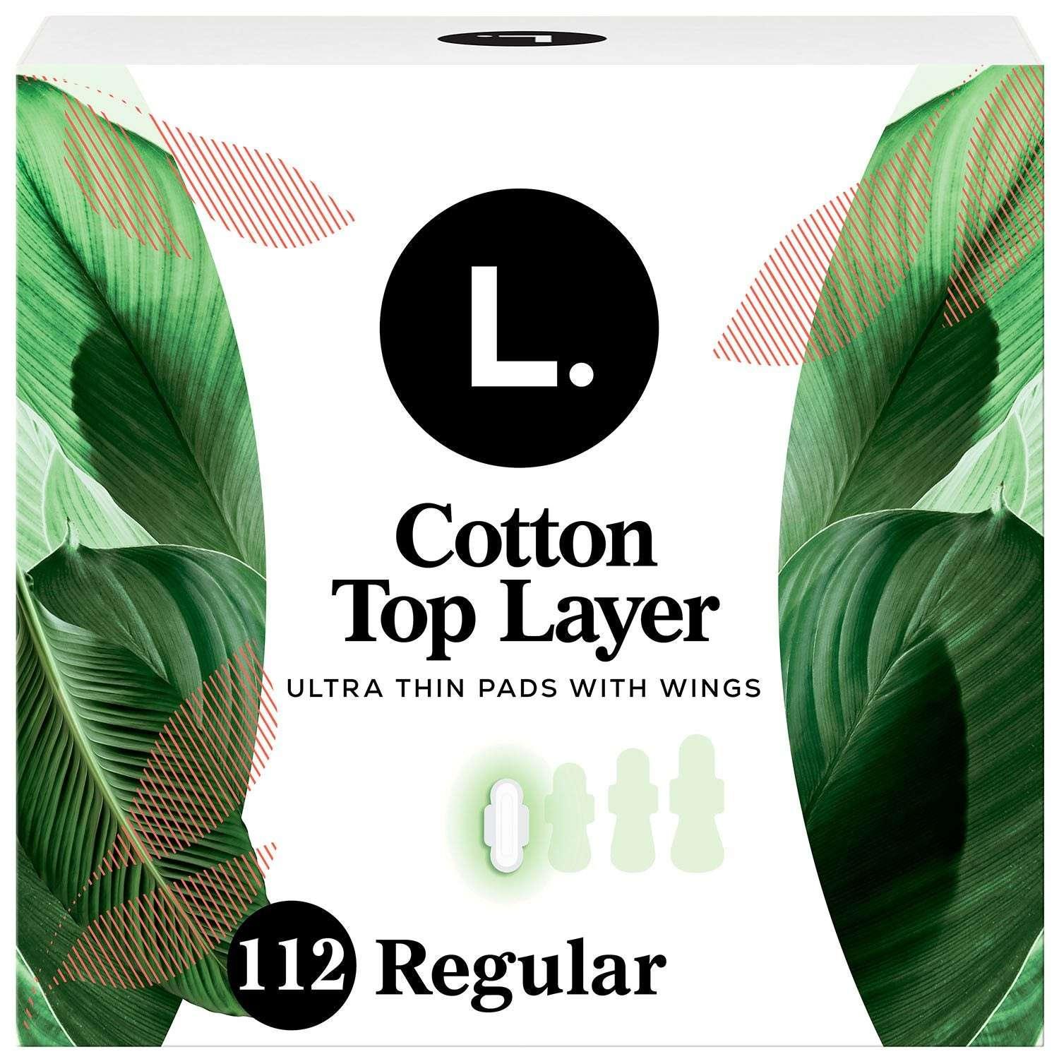 L. Ultra Thin Organic Cotton Regular Pads with Wings, 112 ct. - USA MEGA SHOP