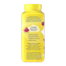 Kids multivitamin gummy supplement bottle back label with flavor notes and ingredients