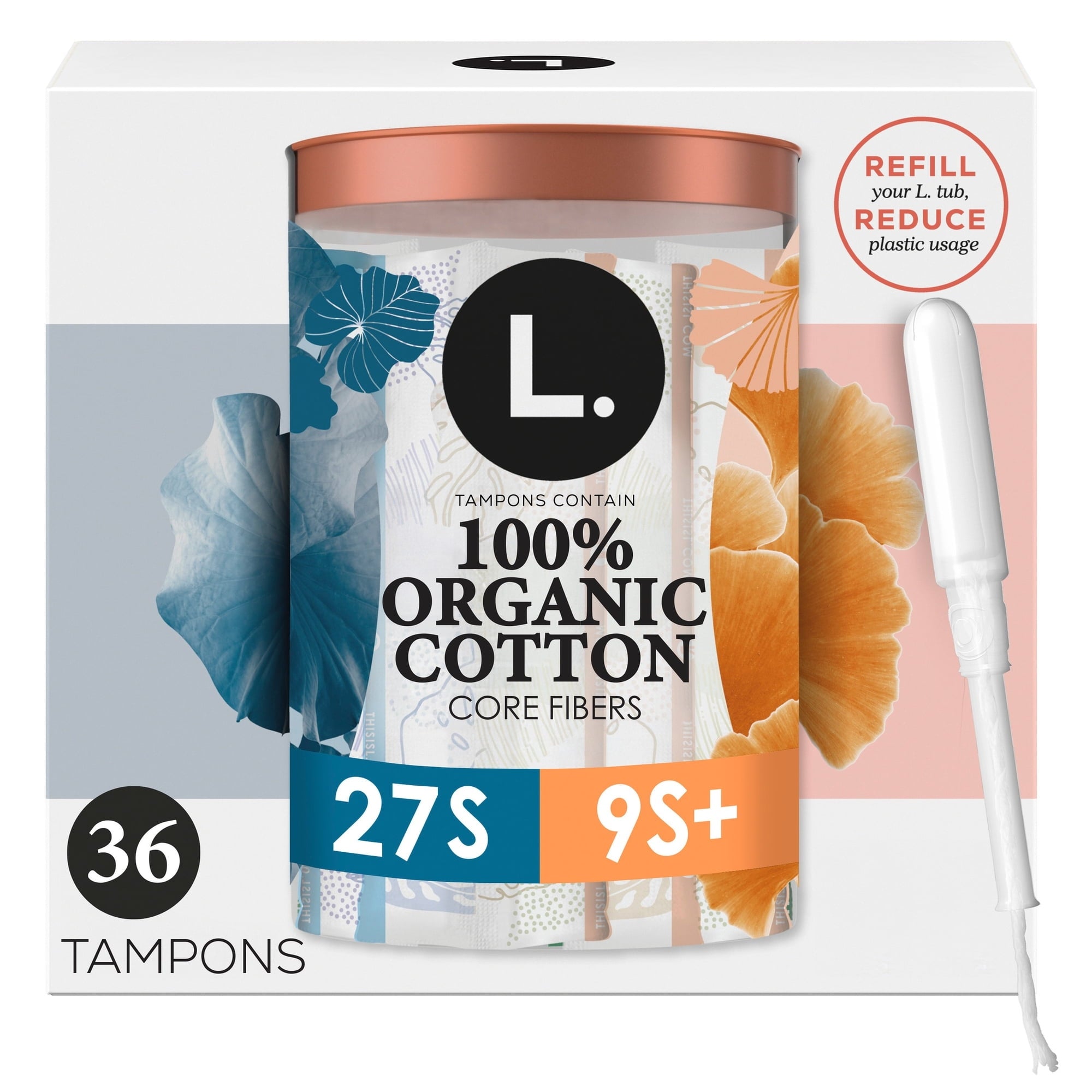 L. Tampons Super/Super Plus Absorbency, Made with Organic Cotton, 36 CT (PACK OF 3 )