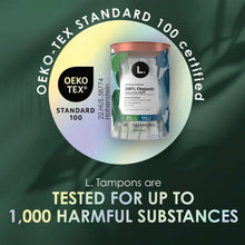 L. tampon pack with Oeko-Tex Standard 100 certified seal