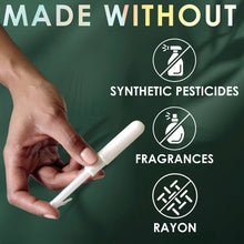 Tampon with applicator, made without synthetic pesticides, fragrances, rayon