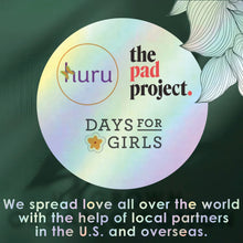 Round logo card for pad project with “days for girls” theme; no pad shown