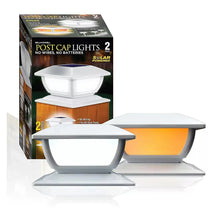 Boxed solar post cap light set with two white lights, dome cover housings