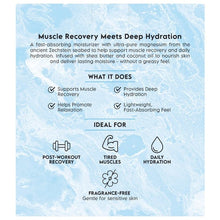 Information panel for unscented magnesium body lotion, muscle recovery & hydration