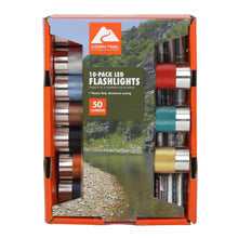 Boxed multicolor LED flashlight 10-pack with orange packaging