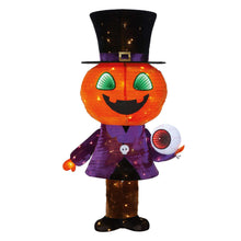 LED pumpkin-headed Halloween pop-up figure with black top hat, purple coat, and glowing light