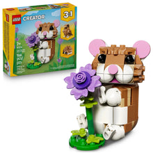 LEGO Creator hamster building toy with purple flower, white and brown bricks