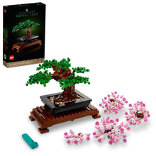 LEGO Icons bonsai tree build set with green leafy branches and brown trunk on stand