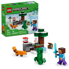 LEGO Minecraft building toy set with Steve, Creeper, and animal minifigures
