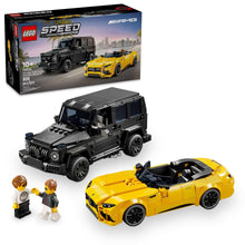 Toy building cars set box with black and yellow Mercedes-AMG model vehicles