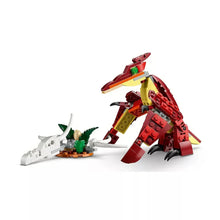 3-in-1 dinosaur toy brick builds: red roaring dinosaur with white dinosaur beside it