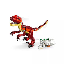 3-in-1 dinosaur toy brick builds: red dinosaur and white clawed creature