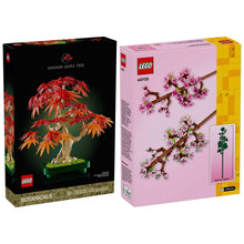 LEGO red maple bonsai and cherry blossom set boxes side by side