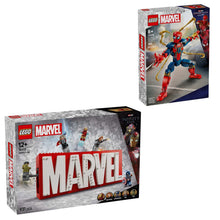 LEGO Marvel building set boxes with character artwork