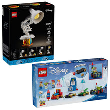 LEGO Ideas Disney Pixar boxed set showing a white robotic lamp build