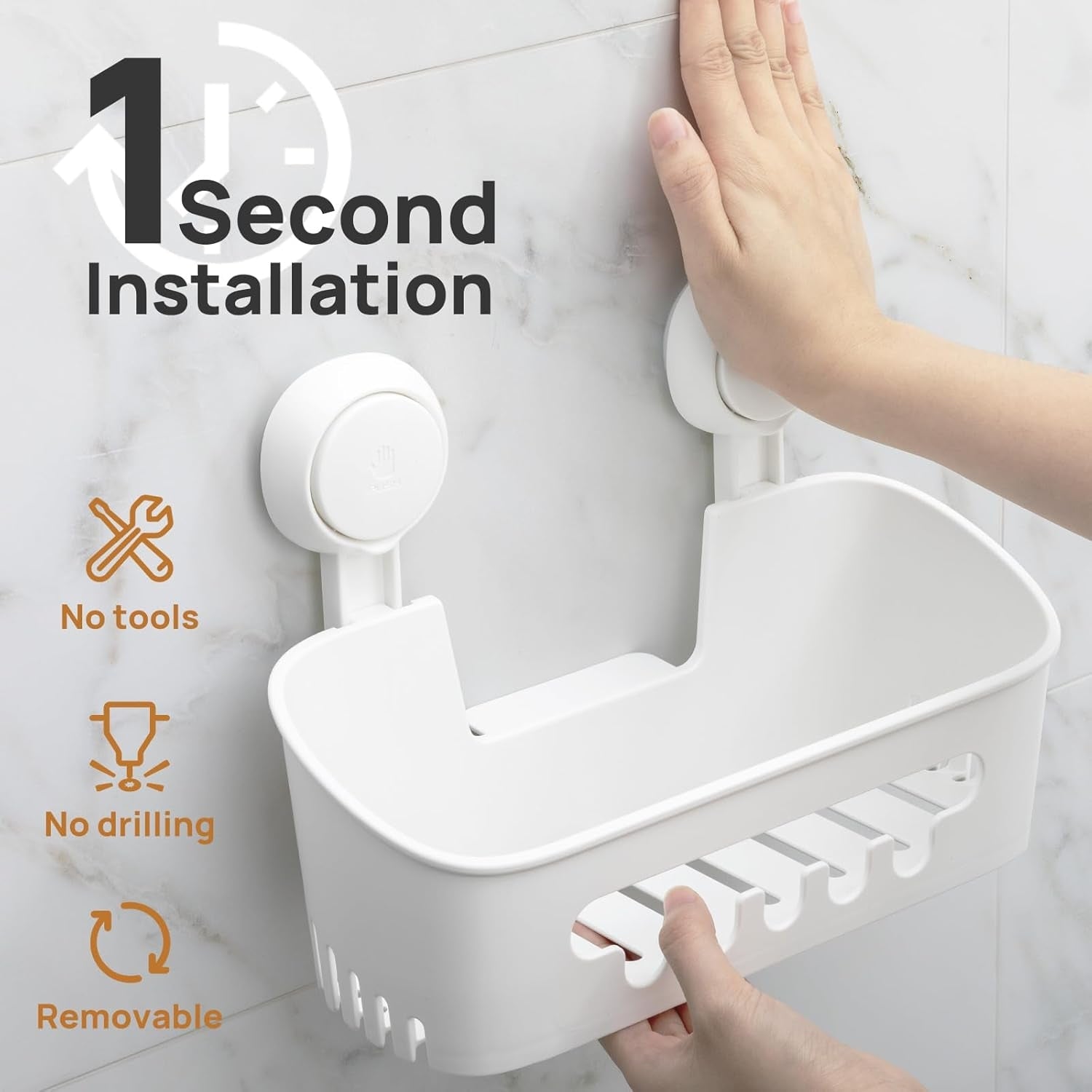 LEVERLOC Shower Caddy Suction Cup, Shower Organizer Removable Bathroom Shelf, Storage Suction Powerful Max Hold 22lbs Bathroom Caddy Waterproof Holder