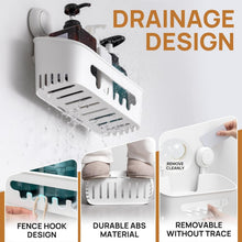 White suction shower caddy with slotted drainage tray and removable insert without tracing
