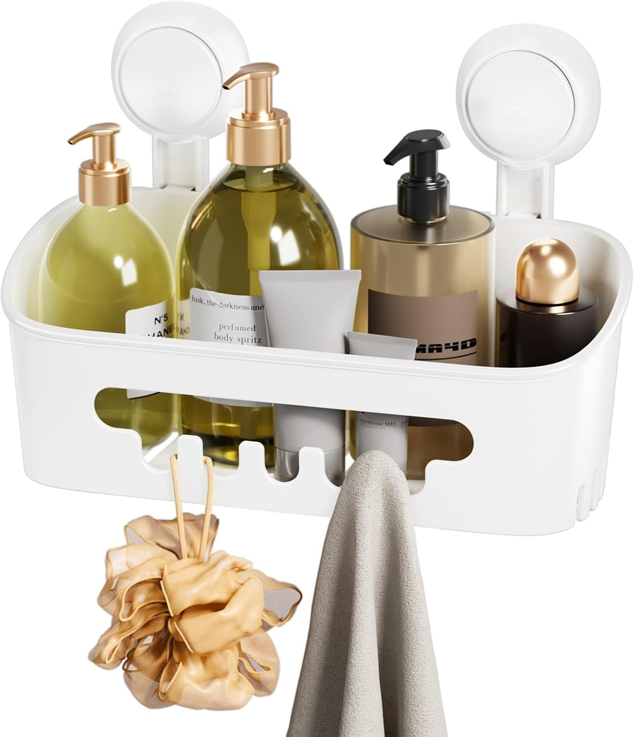 LEVERLOC Shower Caddy Suction Cup, Shower Organizer Removable Bathroom Shelf, Storage Suction Powerful Max Hold 22lbs Bathroom Caddy Waterproof Holder