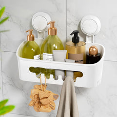 LEVERLOC Shower Caddy Suction Cup, Shower Organizer Removable Bathroom Shelf, Storage Suction Powerful Max Hold 22lbs Bathroom Caddy Waterproof Holder