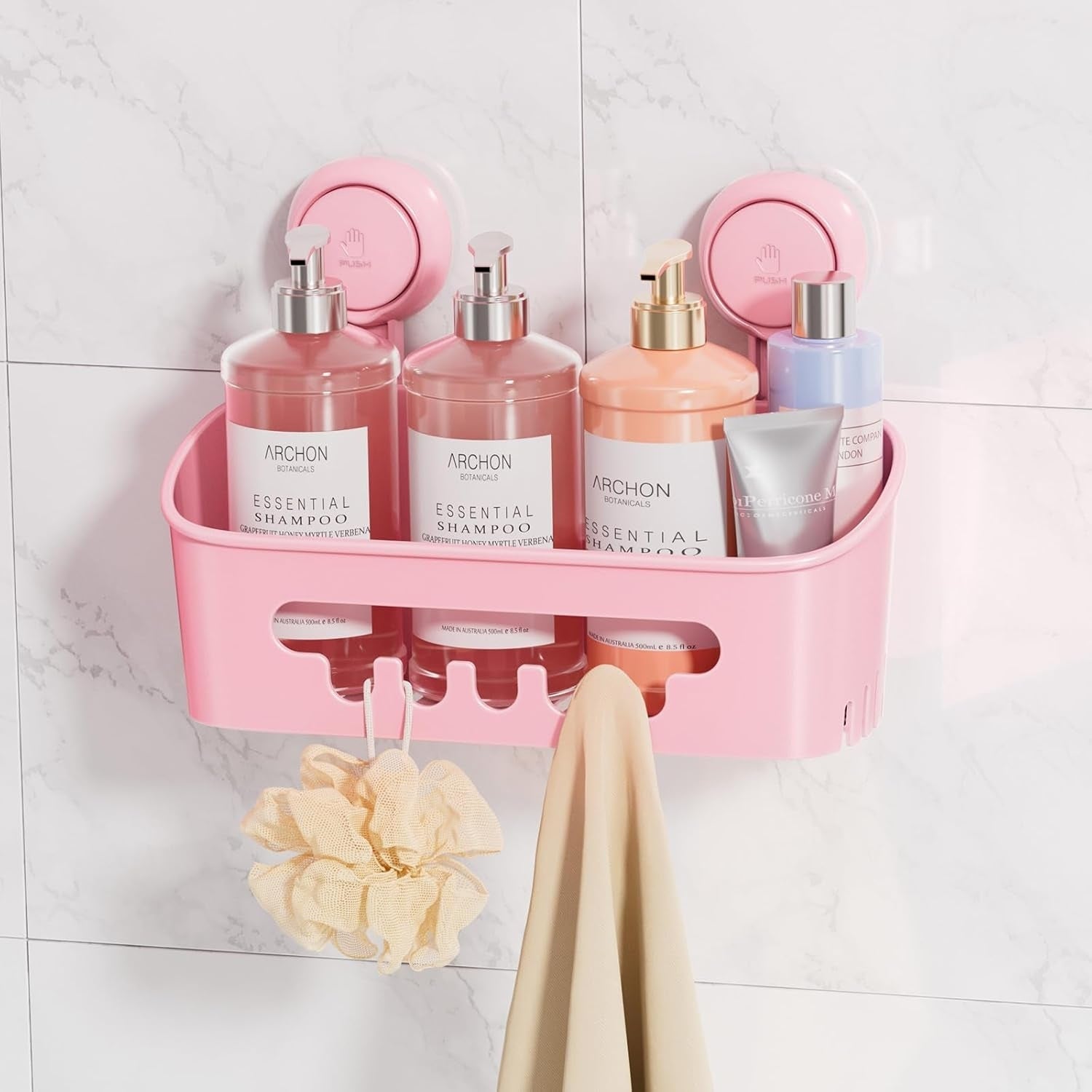 LEVERLOC Shower Caddy Suction Cup, Shower Organizer Removable Bathroom Shelf, Storage Suction Powerful Max Hold 22lbs Bathroom Caddy Waterproof Holder