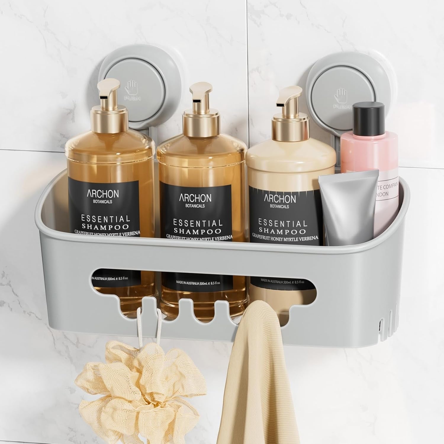 LEVERLOC Shower Caddy Suction Cup, Shower Organizer Removable Bathroom Shelf, Storage Suction Powerful Max Hold 22lbs Bathroom Caddy Waterproof Holder