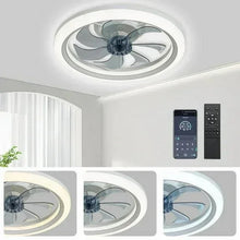 White flush-mount ceiling fan light with remote control and light ring