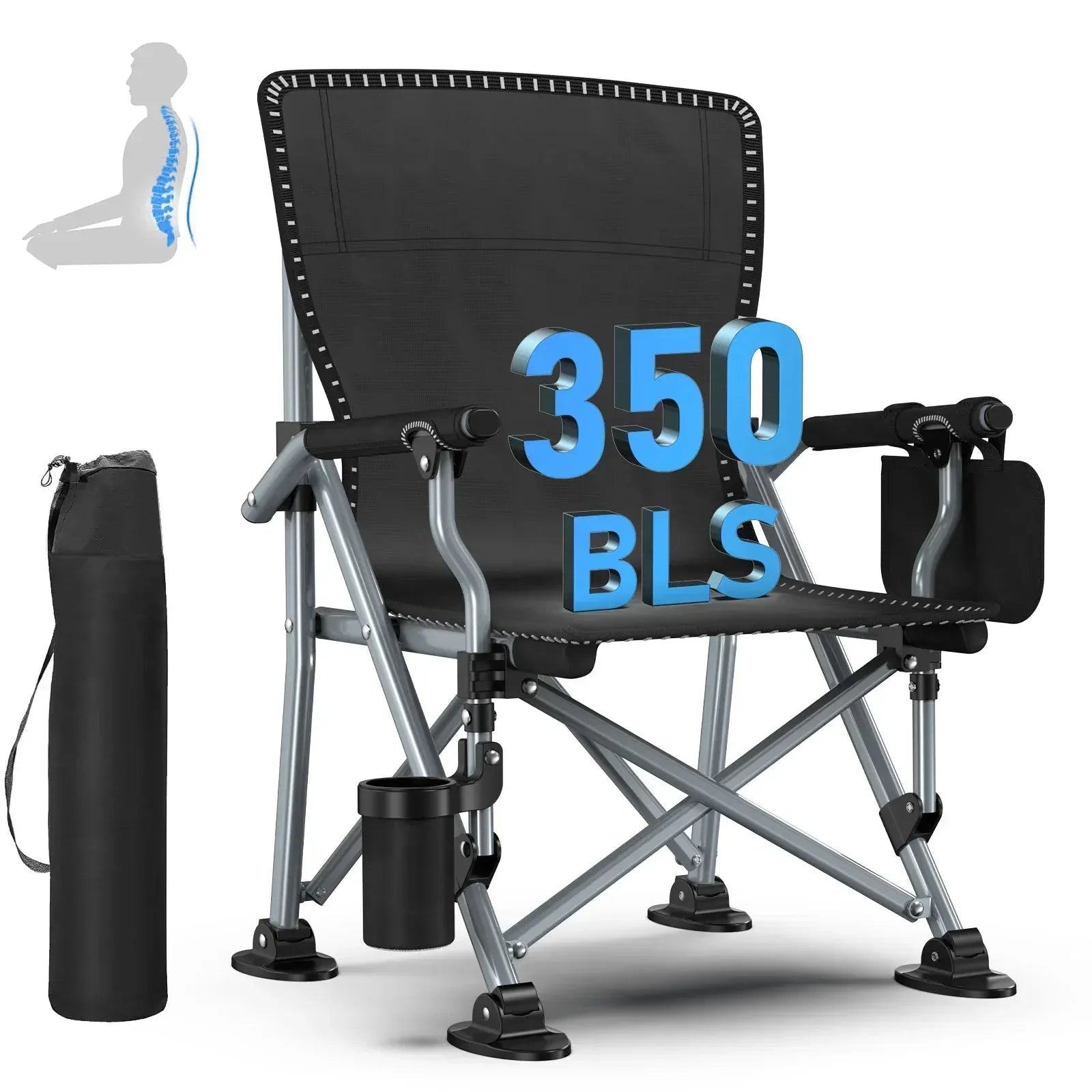 LNOW Folding Camping Chair with Cup Holder & Side Pocket Lightweight Portable Chairs for Beach, Sports, Fishing, â€Œâ€ŒBlack - USA MEGA SHOP