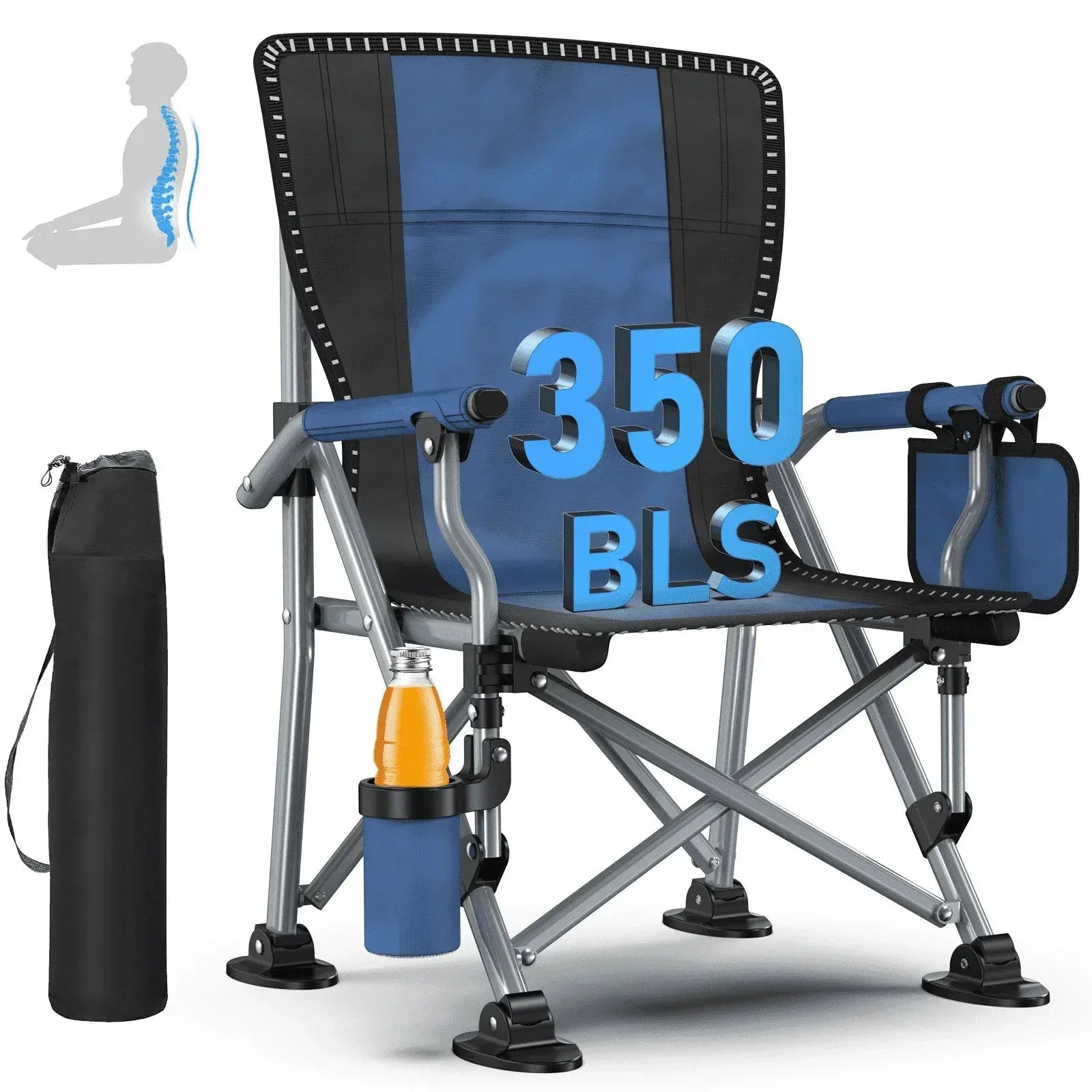 LNOW Folding Camping Chair with Cup Holder & Side Pocket Lightweight Portable Chairs for Beach, Sports, Fishing, â€Œâ€ŒBlack - USA MEGA SHOP