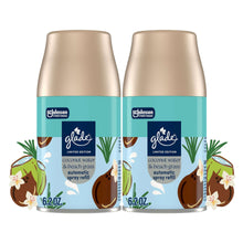 Glade automatic spray refill canisters, teal and beige, coconut water & beach grass, 2-pack