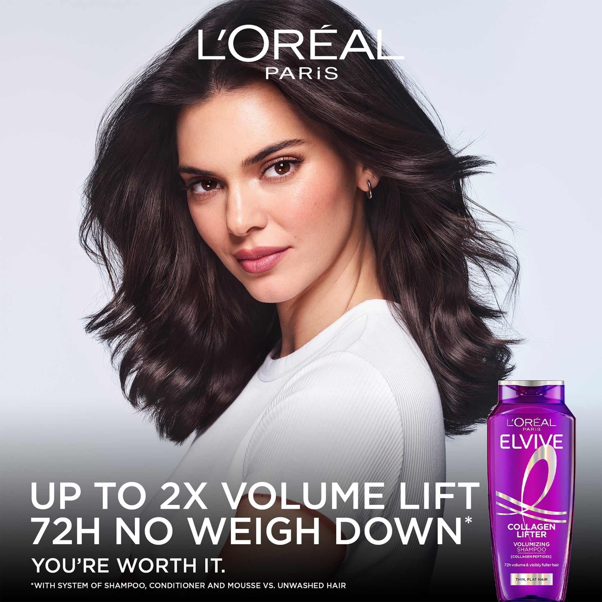 L'Oreal Paris Elvive Collagen Peptide + Lifter 72h Volumizing Full Regimen, includes 13.5 fl oz Shampoo and Conditioner, Mousse 6.7fl oz, and Dry Shampoo