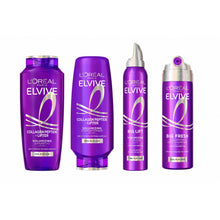 L'Oreal Paris Elvive Collagen Peptide + Lifter volumizing shampoo bottles, purple